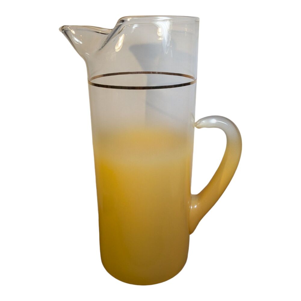 BLENDO Martini Pitcher Glass Vintage1950s Satin Mist Frosted Yellow 11.25"
